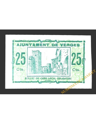 VERGES (Girona)  25 cèntims, 2 de juliol del 1937