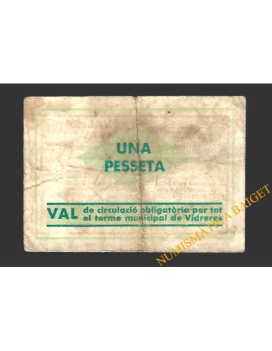 VIDRERES (Girona) 1 pesseta, abril del 1937