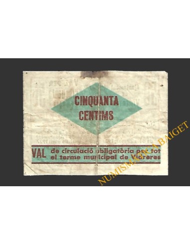VIDRERES (Girona) 50 cèntims, abril del 1937