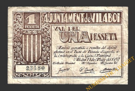 VILABOI (Barcelona) 1 pesseta, 19 de maig del 1937