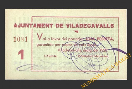 VILADECAVALLS (Barcelona) 1 pesseta, maig del 1937