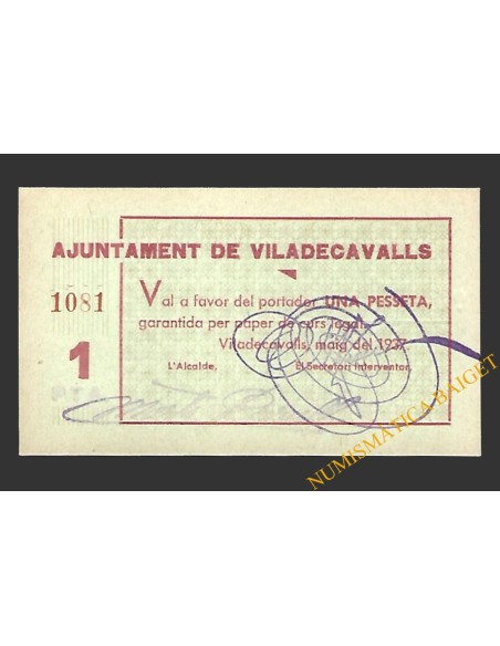 VILADECAVALLS (Barcelona) 1 pesseta, maig del 1937