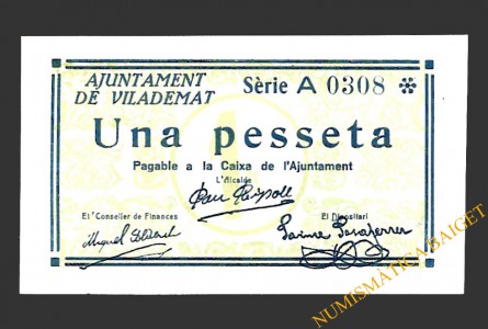 VILADEMAT (Girona) 1 pesseta, 1937