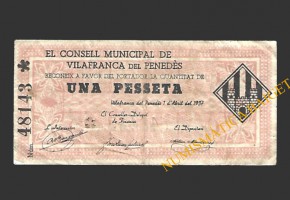 VILAFRANCA (Barcelona) 1 pesseta 1 d'abril del 1937