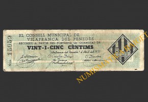 VILAFRANCA (Barcelona) 25 cèntims 1 d'abril del 1937