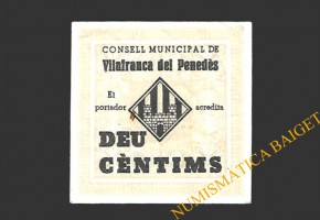 VILAFRANCA (Barcelona) 10 cèntims 20 d'octubre del 1937