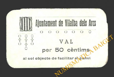VILALBA DELS ARCS (Tarragona) 50 cèntims 1937