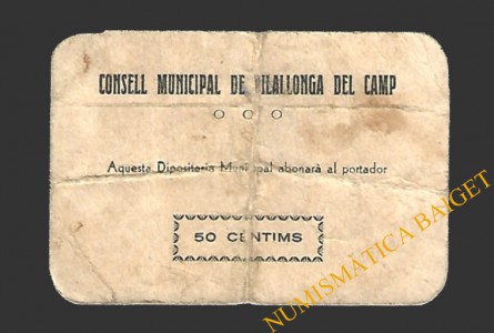VILALLONGA DEL CAMP (Tarragona) 50 cèntims 1937