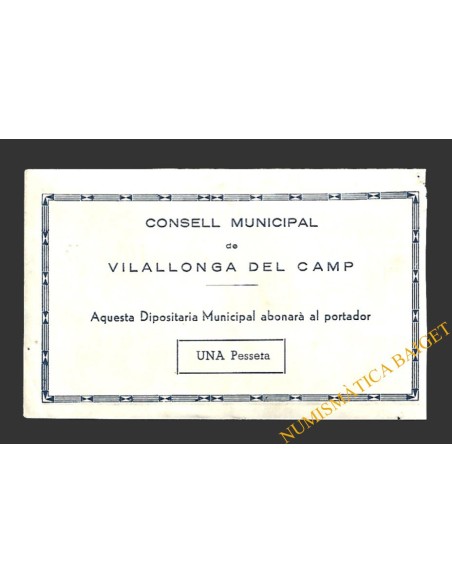 VILALLONGA DEL CAMP (Tarragona) 1 pesseta 1937