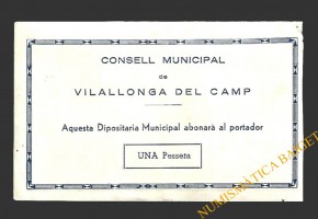 VILALLONGA DEL CAMP (Tarragona) 1 pesseta 1937