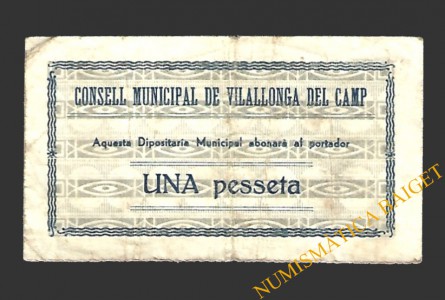 VILALLONGA DEL CAMP (Tarragona) 1 pesseta 1937 (2ª emissió)