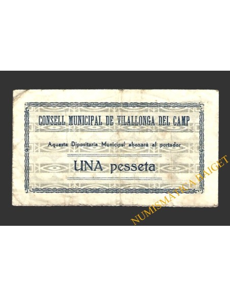 VILALLONGA DEL CAMP (Tarragona) 1 pesseta 1937 (2ª emissió)