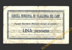 VILALLONGA DEL CAMP (Tarragona) 1 pesseta 1937 (2ª emissió)