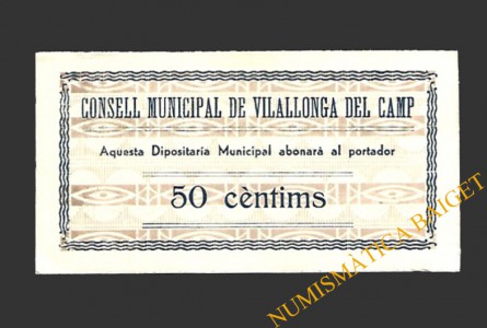 VILALLONGA DEL CAMP (Tarragona)  50 cèntims 1937 