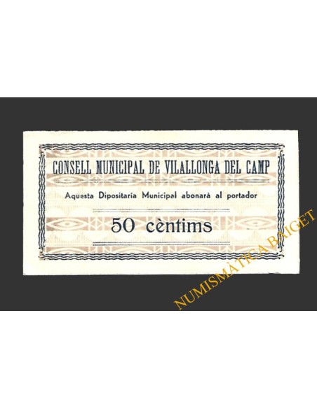 VILALLONGA DEL CAMP (Tarragona)  50 cèntims 1937 