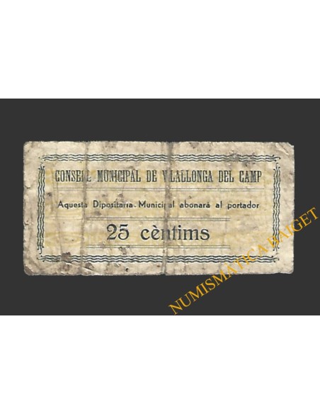 VILALLONGA DEL CAMP (Tarragona)  25 cèntims 1937 