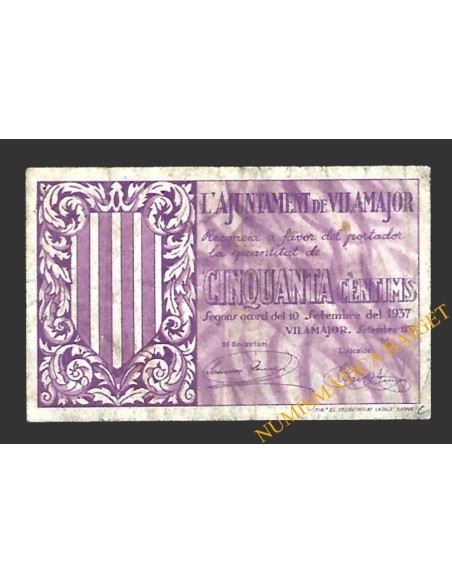VILAMAJOR (Barcelona)  50 cèntims 10 de setembre del 1937 