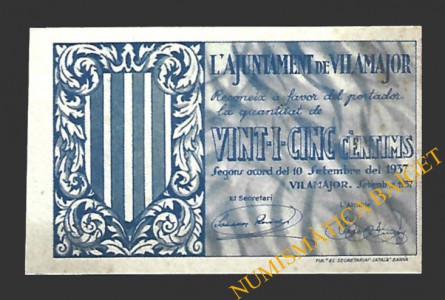 VILAMAJOR (Barcelona)  25 cèntims 10 de setembre del 1937 