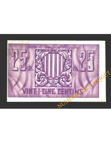 VILAMAJOR (Barcelona)  25 cèntims 10 de setembre del 1937 