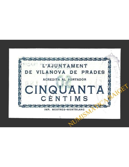 VILANOVA DE PRADES (Tarragona) 50 cèntims 1937 