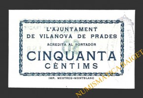 VILANOVA DE PRADES (Tarragona) 50 cèntims 1937 