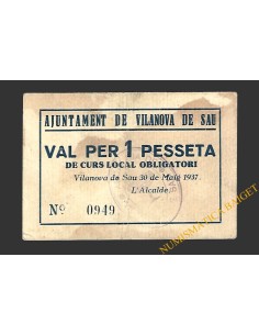 VILANOVA DE SAU (Barcelona) 1 pesseta 30 de maig del  1937 