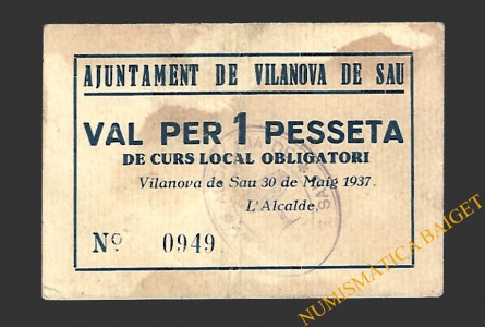 VILANOVA DE SAU (Barcelona) 1 pesseta 30 de maig del  1937 