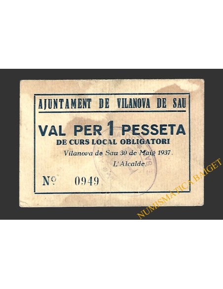 VILANOVA DE SAU (Barcelona) 1 pesseta 30 de maig del  1937 