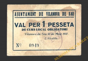 VILANOVA DE SAU (Barcelona) 1 pesseta 30 de maig del  1937 