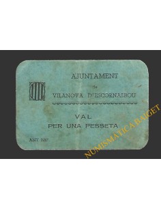 VILANOVA D'ESCORNALBOU (Tarragona) 1 pesseta 1937 