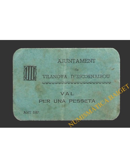 VILANOVA D'ESCORNALBOU (Tarragona) 1 pesseta 1937 