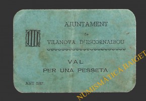 VILANOVA D'ESCORNALBOU (Tarragona) 1 pesseta 1937 