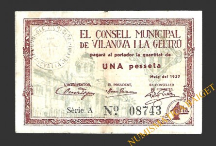VILANOVA I LA GELTRÚ (Barcelona) 1 pesseta maig del 1937 