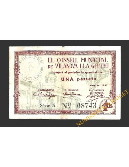 VILANOVA I LA GELTRÚ (Barcelona) 1 pesseta maig del 1937 