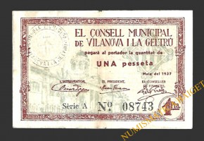 VILANOVA I LA GELTRÚ (Barcelona) 1 pesseta maig del 1937 