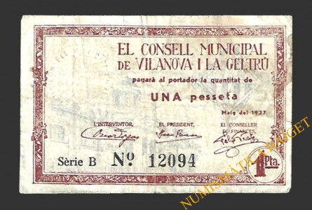 VILANOVA I LA GELTRÚ (Barcelona) 1 pesseta maig del 1937 