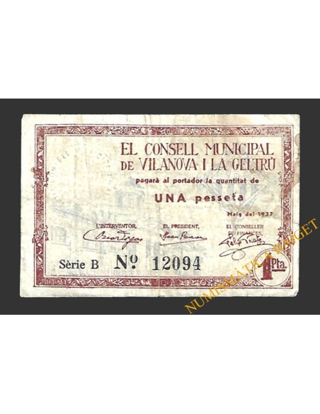 VILANOVA I LA GELTRÚ (Barcelona) 1 pesseta maig del 1937 