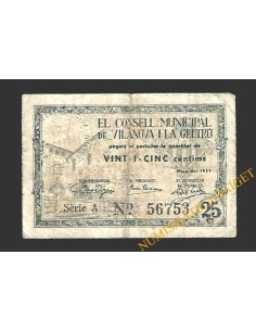 VILANOVA I LA GELTRÚ (Barcelona) 25 cèntims maig del 1937 