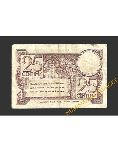 VILANOVA I LA GELTRÚ (Barcelona) 25 cèntims maig del 1937