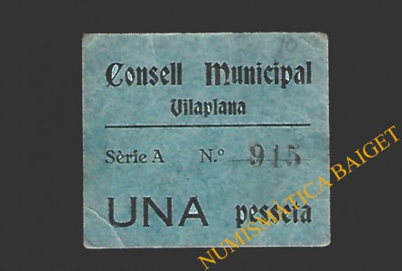 VILAPLANA (Tarragona) 1 pesseta 1937 