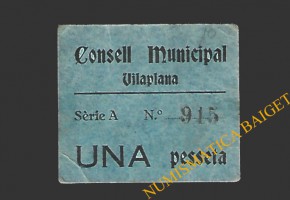 VILAPLANA (Tarragona) 1 pesseta 1937 