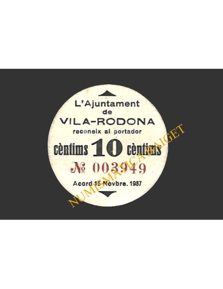 VILARRODONA (Tarragona) 10 cèntims 15 de novembre del 1937