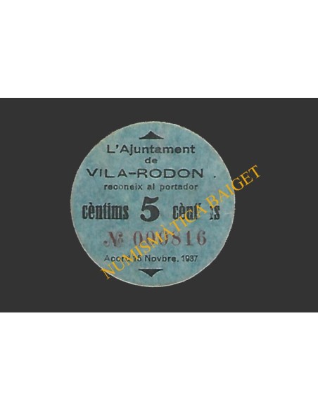VILARRODONA (Tarragona) 5 cèntims 15 de novembre del 1937