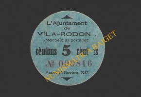 VILARRODONA (Tarragona) 5 cèntims 15 de novembre del 1937