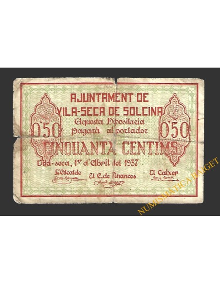 VILA-SECA DE SOLCINA (Tarragona) 50 cèntims 1 d'abril del 1937