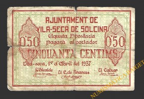 VILA-SECA DE SOLCINA (Tarragona) 50 cèntims 1 d'abril del 1937