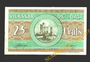 VILASSAR DE DALT (Barcelona) 25 cèntims juny del 1937