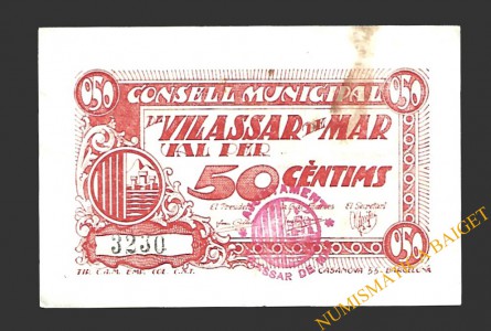 VILASSAR DE MAR (Barcelona) 50 cèntims 1937