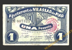 VILASSAR DE MAR (Barcelona) 1 pesseta 10 de setembre del 1937