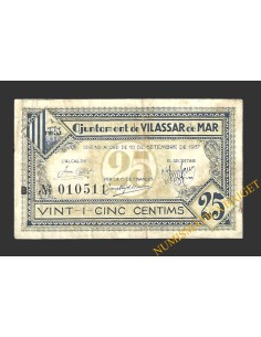 VILASSAR DE MAR (Barcelona) 25 cèntims 10 de setembre del 1937
